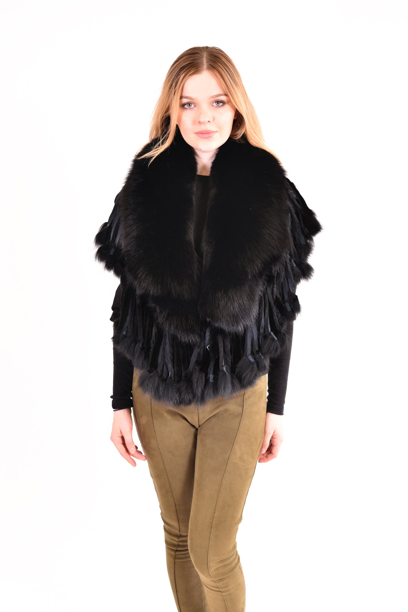 Buy Fox Fur Cape With Fringes Online | Volare New York