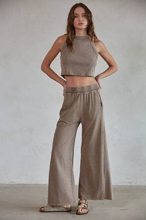Knit Wide leg Pant - Olive & Tweed