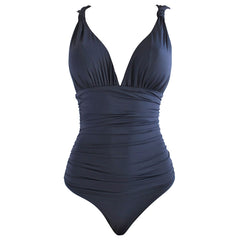Navy Blue One PIece Flattering Sophisticated Cheeky Removable Pads Swimming Suit
