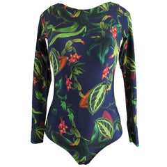 Long sleeved navy blue swimsuit floral padded cia maritima