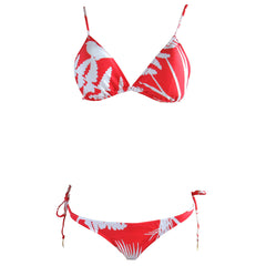 Red White Graphic Tropical Bird Print Triangle Brazilian Cheeky String Bikini