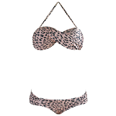 pink rose dusty light cheetah leopard print bandeau triya brazilian bikini cheeky bottom 