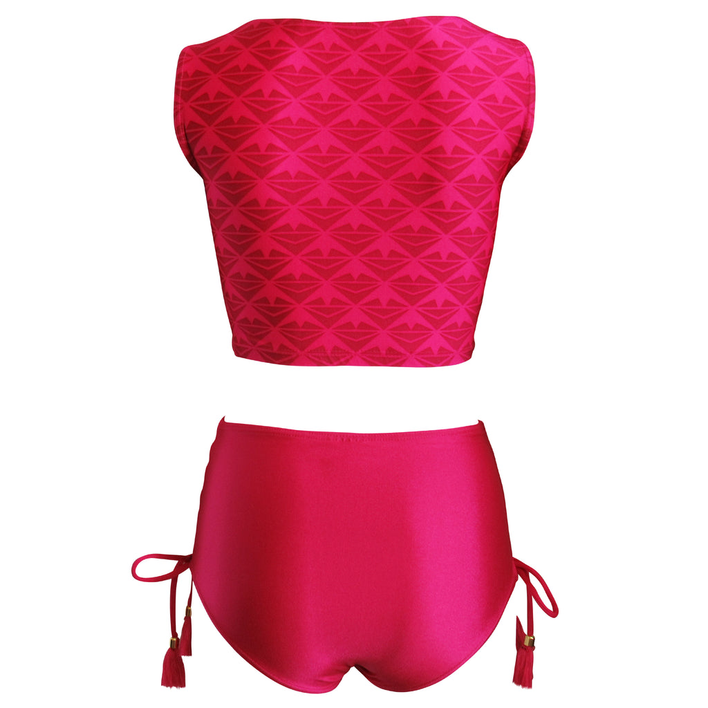 high waisted swimsuit with crop top