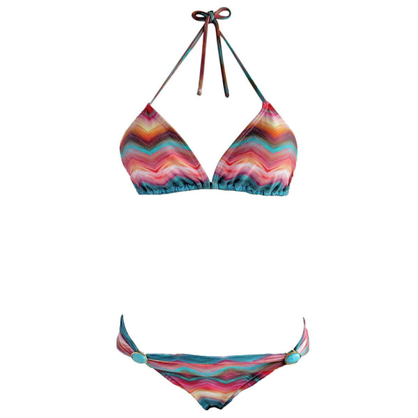 Sunset Coral Triangle Bikini with Turquoise Gemstone - Zuzu Swim