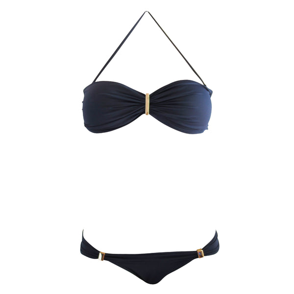 Navy Blue Bandeau Bikini with Gold Detail - Zuzu Swim - Brigitte