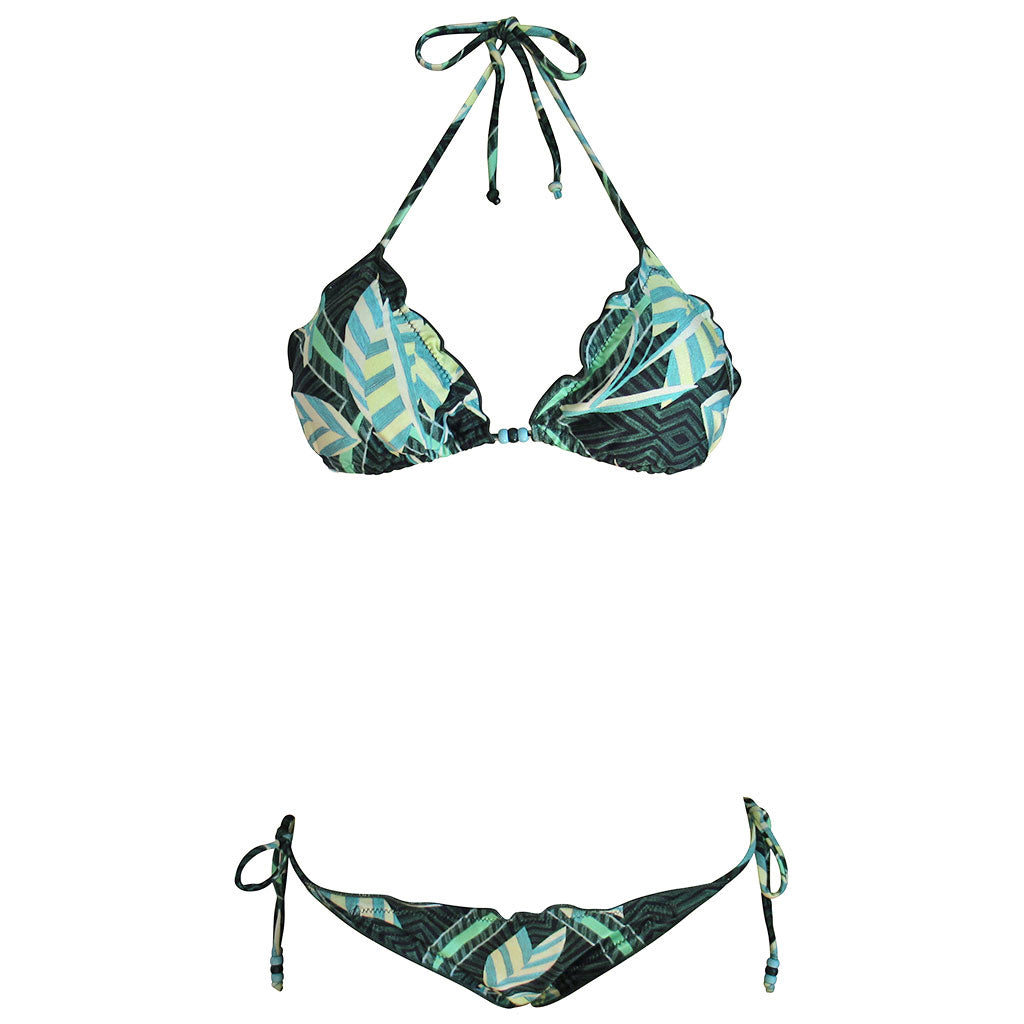 Tribal Palm Print Ruffle Ruched Bikini - Zuzu Swim - Cia Maritima