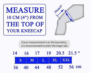 Measure your knee circumeference and find your size with this guide.