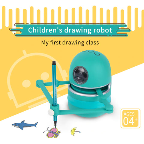 Quincy The Robot Artist creating step by step drawing.