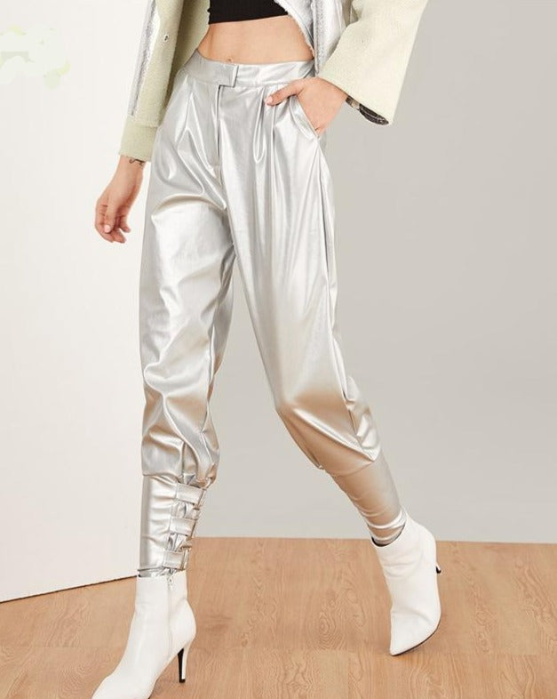 silver cigarette pants