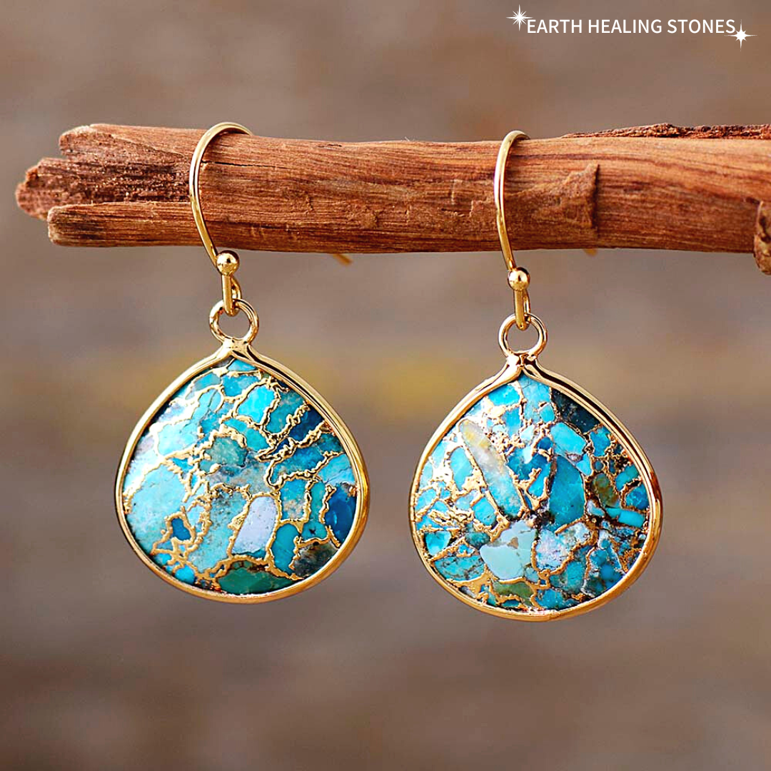 Gold-Dipped Turquoise Protection Earrings %kEARTH HEALING STONE* 