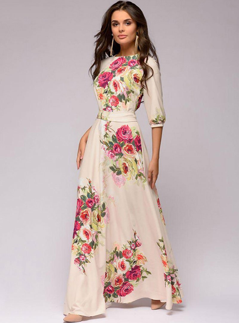 beige floral maxi dress