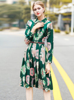 long sleeve green floral dress