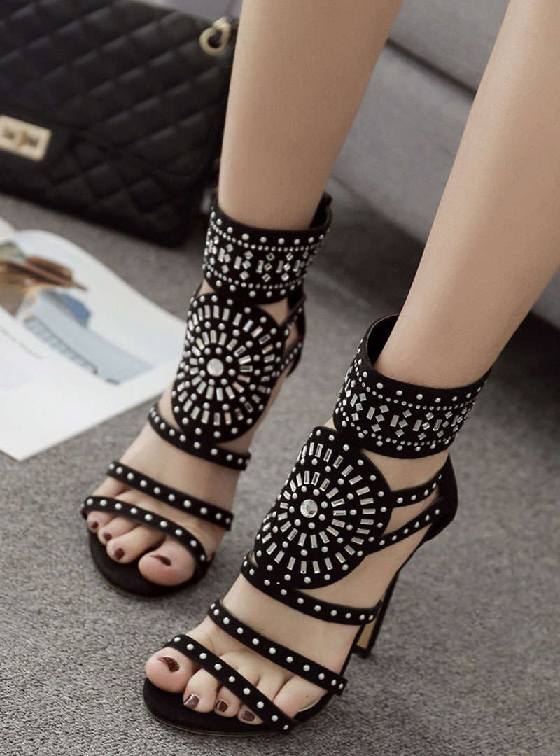 Black Diamond-Studded Stiletto Heel 