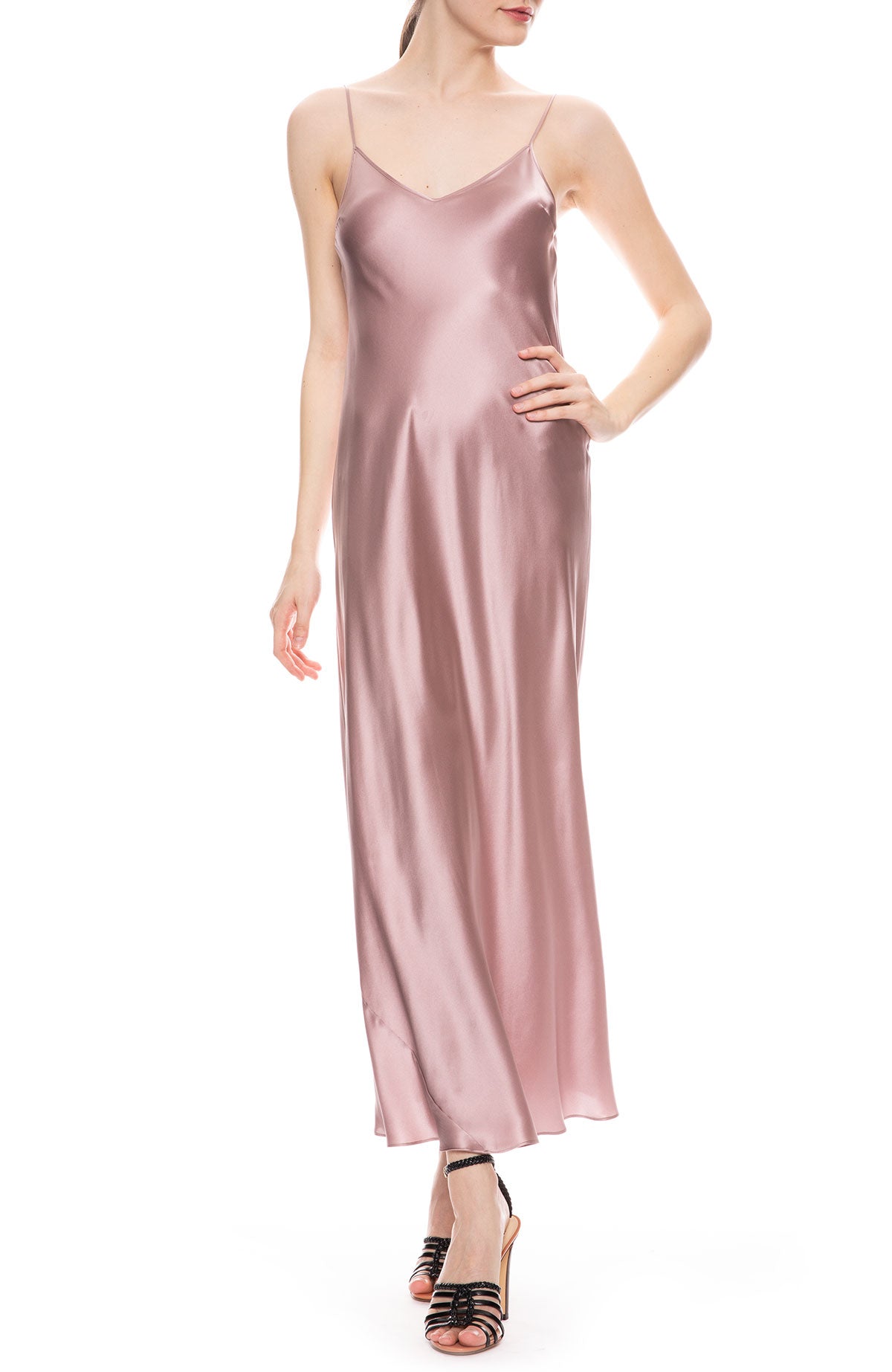 silk pink maxi dress