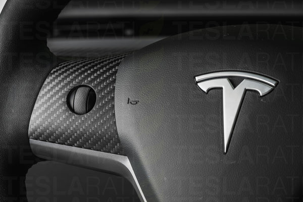 Tesla Model Y Carbon Fiber Steering Wheel Trim Appliqués (Set of 3) - T  Sportline - Tesla Model S, 3, X & Y Accessories