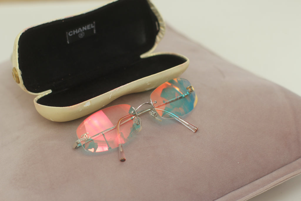 chanel rimless iridescent sunglasses