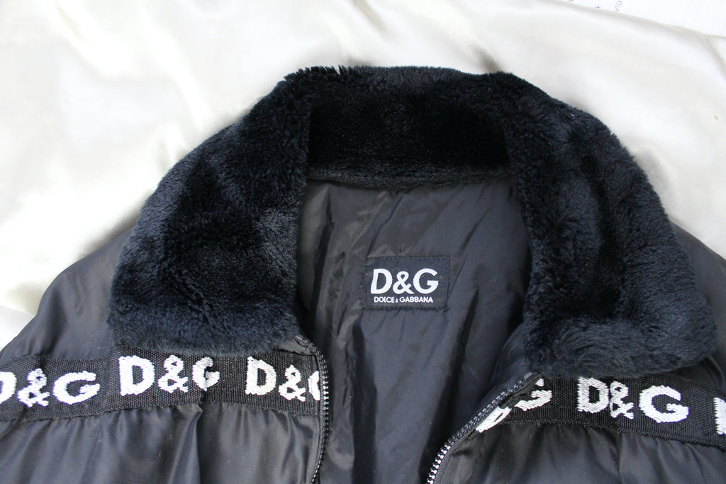 Dolce & Gabbana D&G Logo Tape Black Puffer Coat 