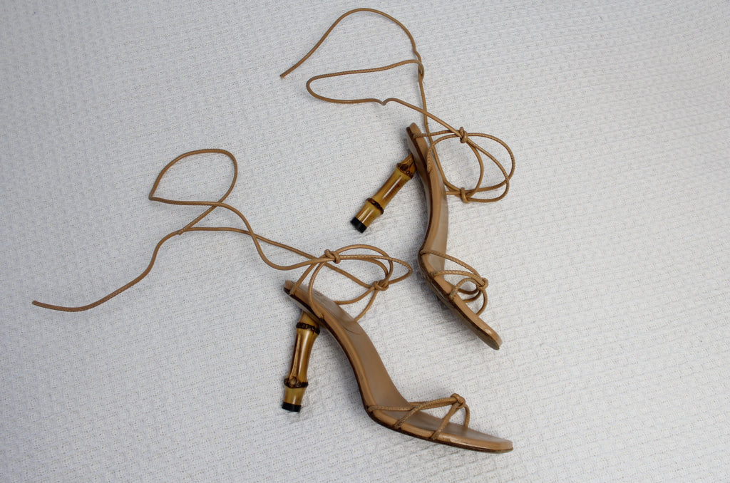 Gucci by Tom Ford Spring 2002 Tan Bamboo Heels 37 