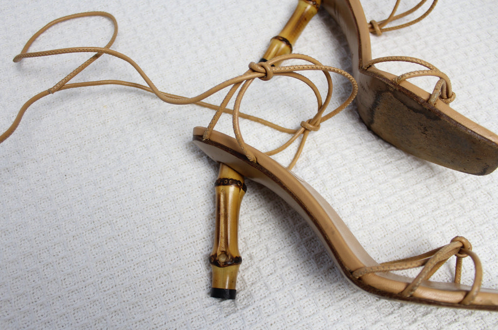 Gucci by Tom Ford Spring 2002 Tan Bamboo Heels 37 