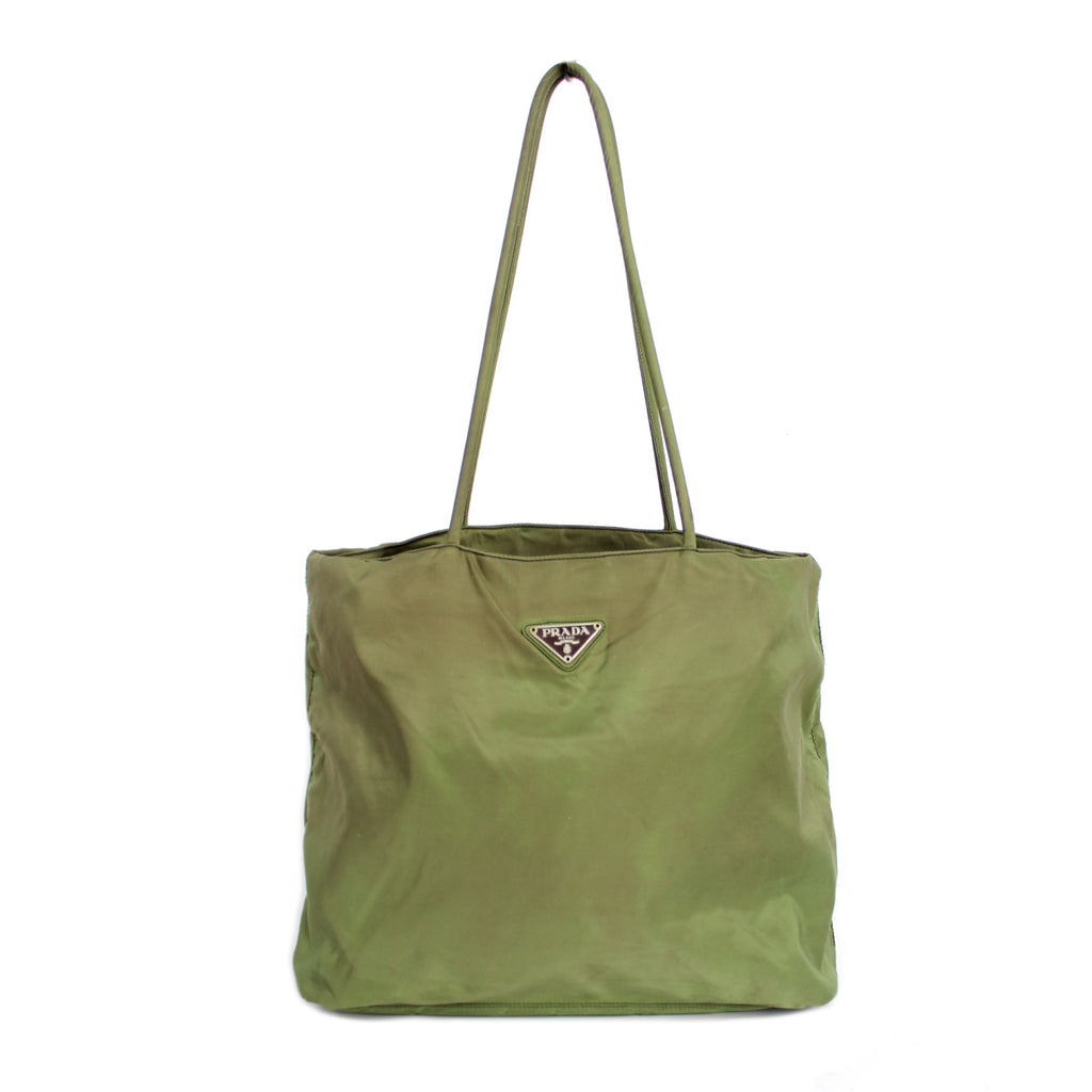 Prada Khaki Green Nylon Tote Bag | luxequarter.com