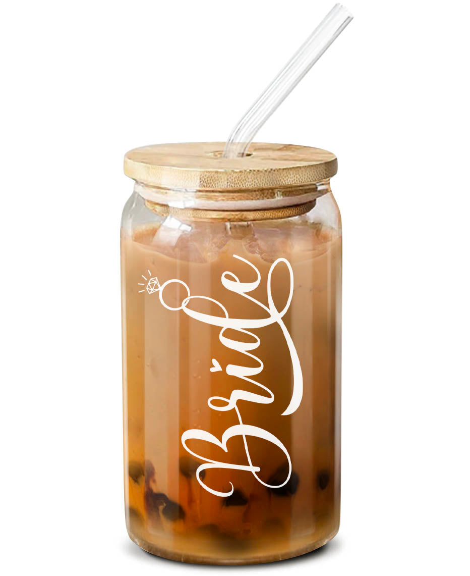 Bride Iced Coffee Cup Mrs Glass Cup With Lid Straw Bride Glass Can for  Future Mrs Engagement Bridal Shower Gift for Bride to Be EB3496BRD 