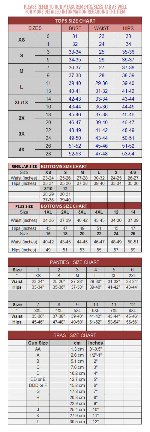 Shawl Size Chart