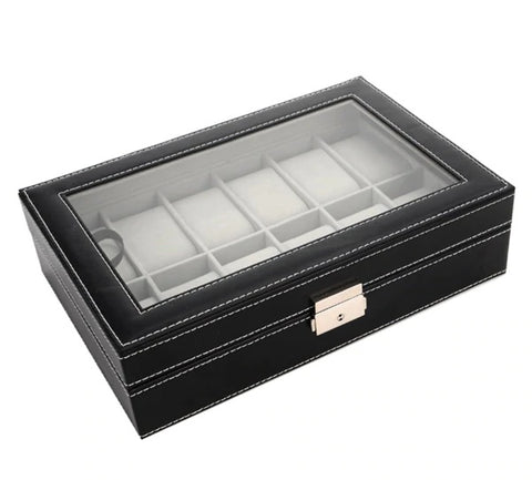 12 SLOTS BLACK PU WATCH BOX SINGAPORE