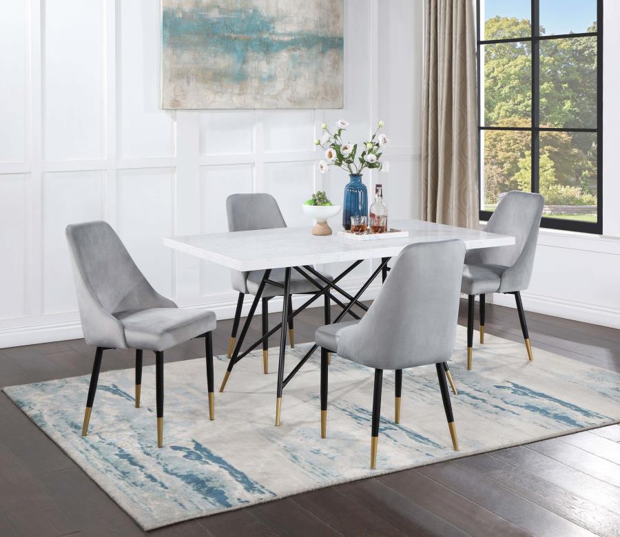 Stylish 5-piece Dining Table Set with Marble Top in White and Grey - Gabrielle