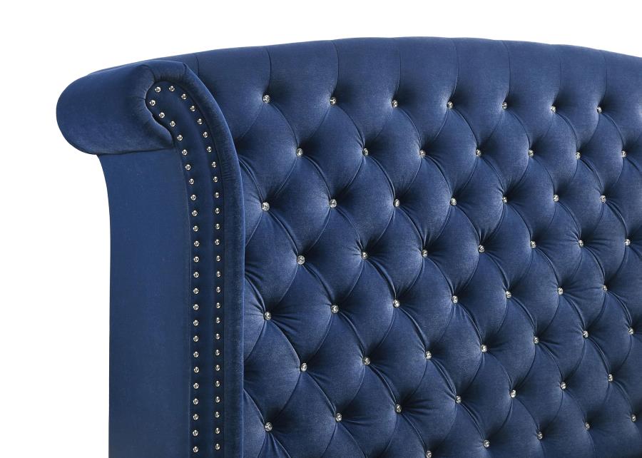 Eastern King Wingback Bed in Pacific Blue with Melody Upholstery