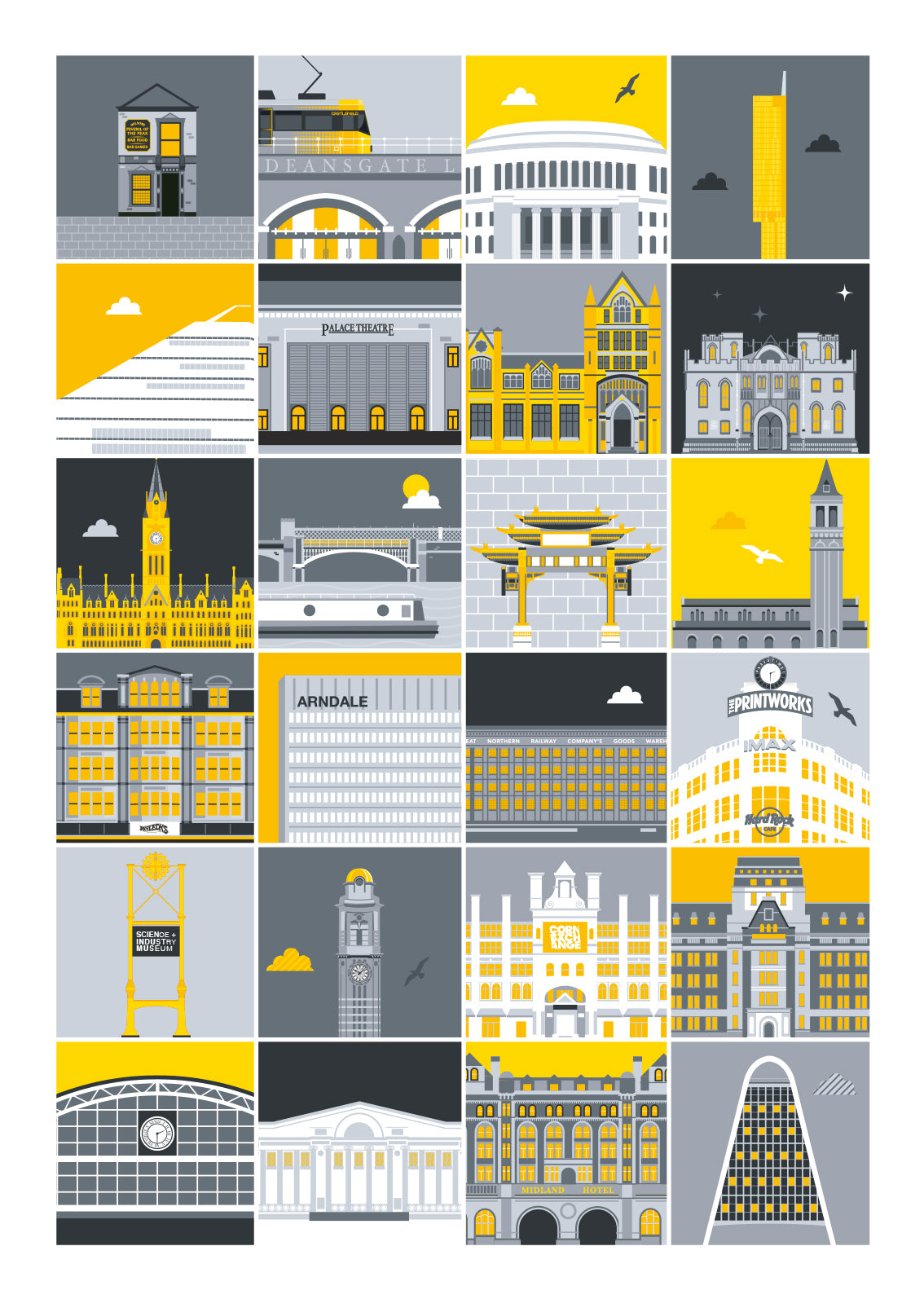 Manchester Landmarks Illustrated Print – Uniquely