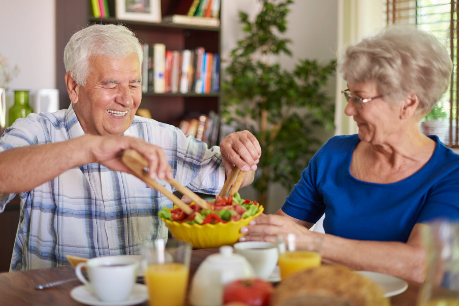 Senior eating vegetables