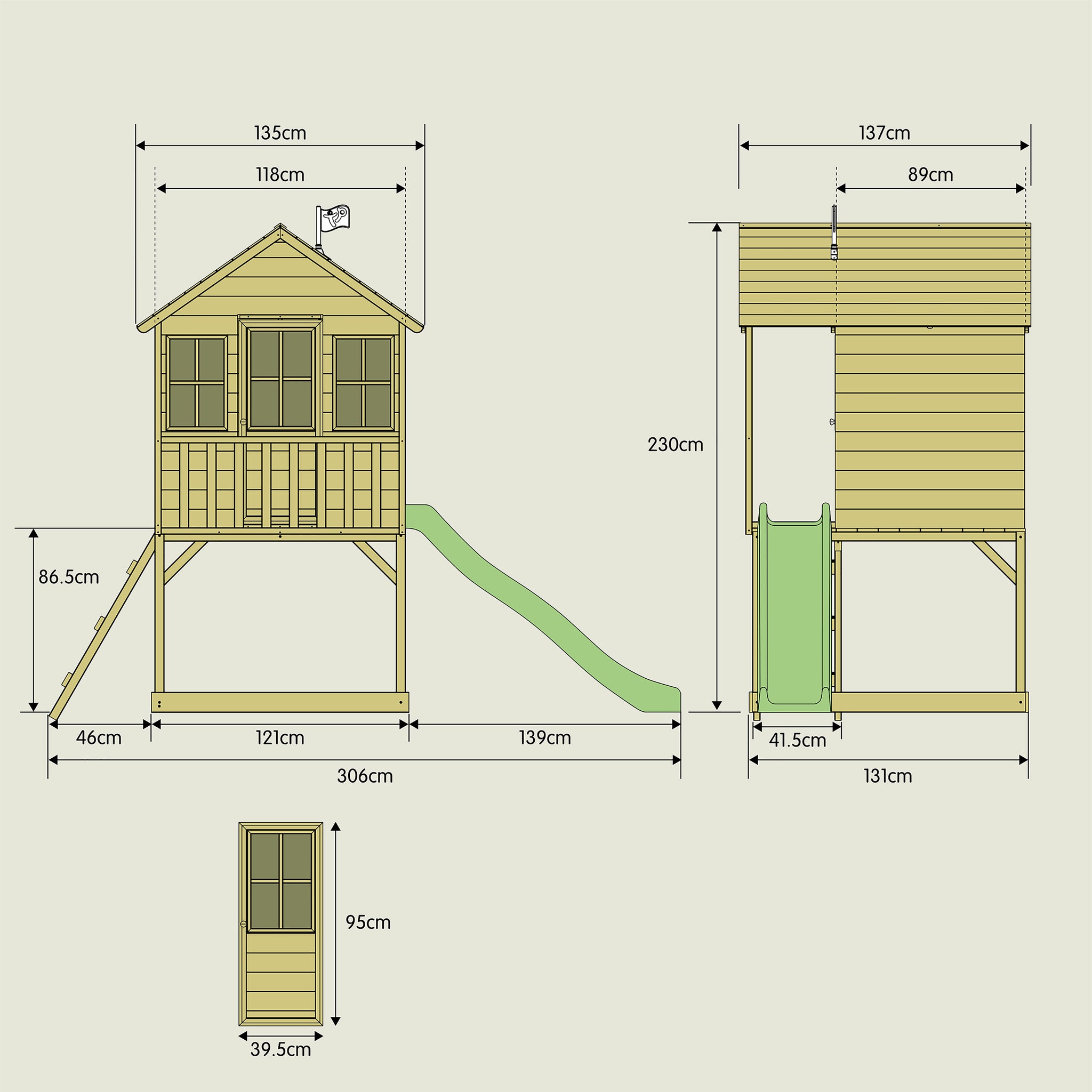 wooden tower playhouse with slide