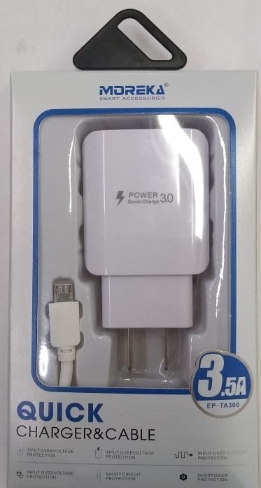CARGADOR Y CABLE MICRO USB V8  MOREKA EP-TA300 – 