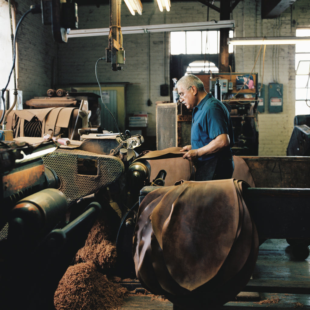 Shaving shell cordovan at Horween Leather Chicago