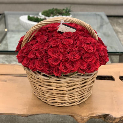 Grandiose Basket with Red Roses Flower arrangements