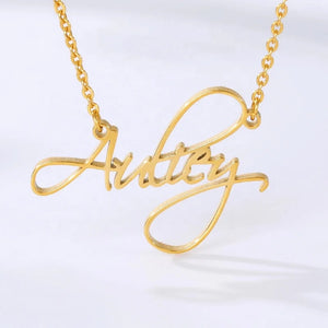 Custom Initial Name Necklace Customized Cursive Nameplate Personalized Jewelry for Women Gold Plated Stainless Steel Necklaces - My Real Gold Jewelry LLC