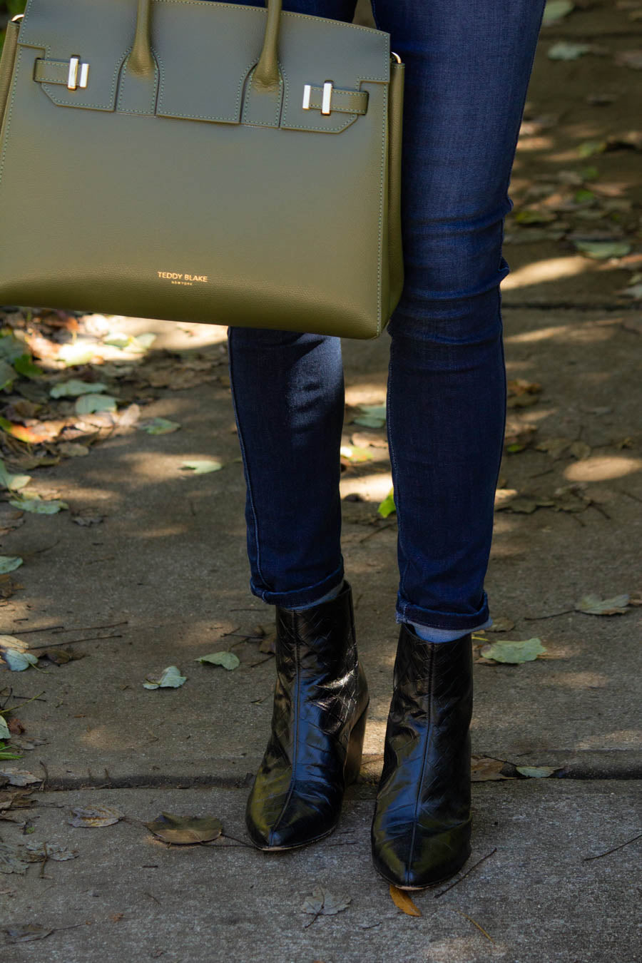 Olive Green Handbag as a Neutral-My new Teddy Blake Bag Styled with Denim -  Elegantly Dressed and Stylish