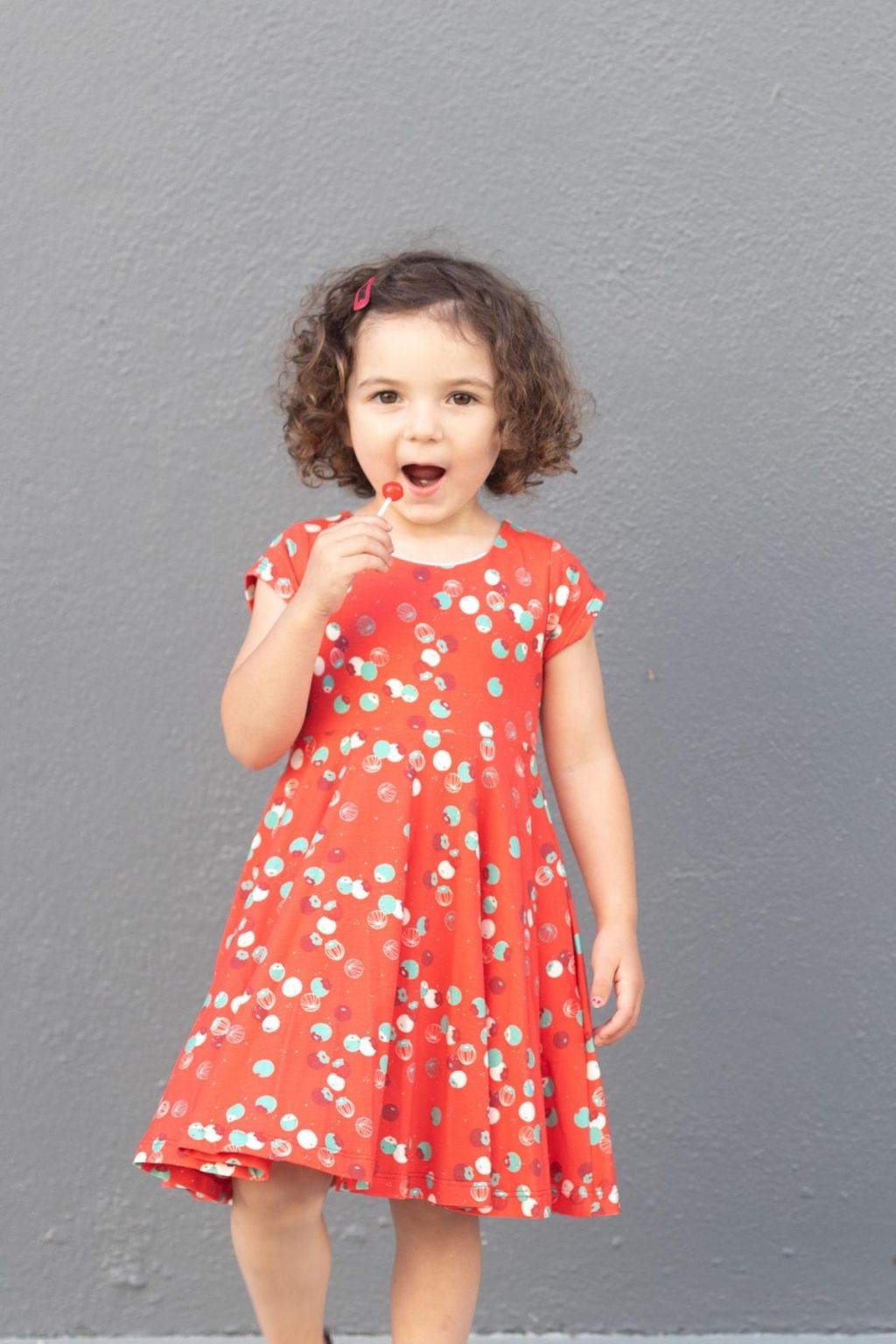 Tiny Berries Kids Twirl Dress in Ruby - Rhubarb Collection