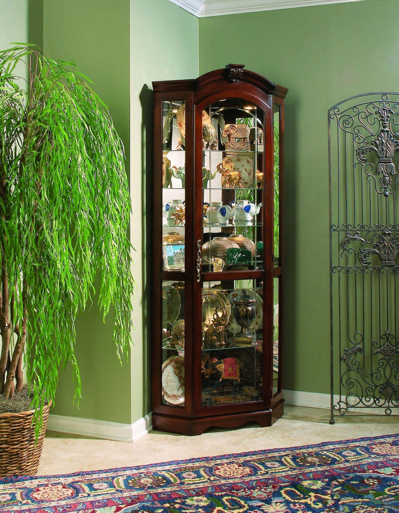 Pulaski Medallion Royal Cherry Corner Curio Cabinet Essence Home