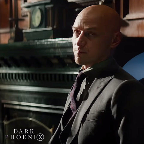 James McAvoy as Professor Charles Xavier wearing custom Mimi Fong tie in Dark Phoenix