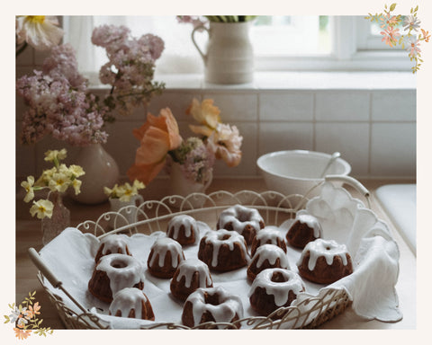 Floral Honey Bundt Cakes by Verity & Thyme for Oak Meadow Clothing.