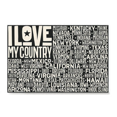 Ezposterprints - I Love My Country Flag of USA with State Names on Black
