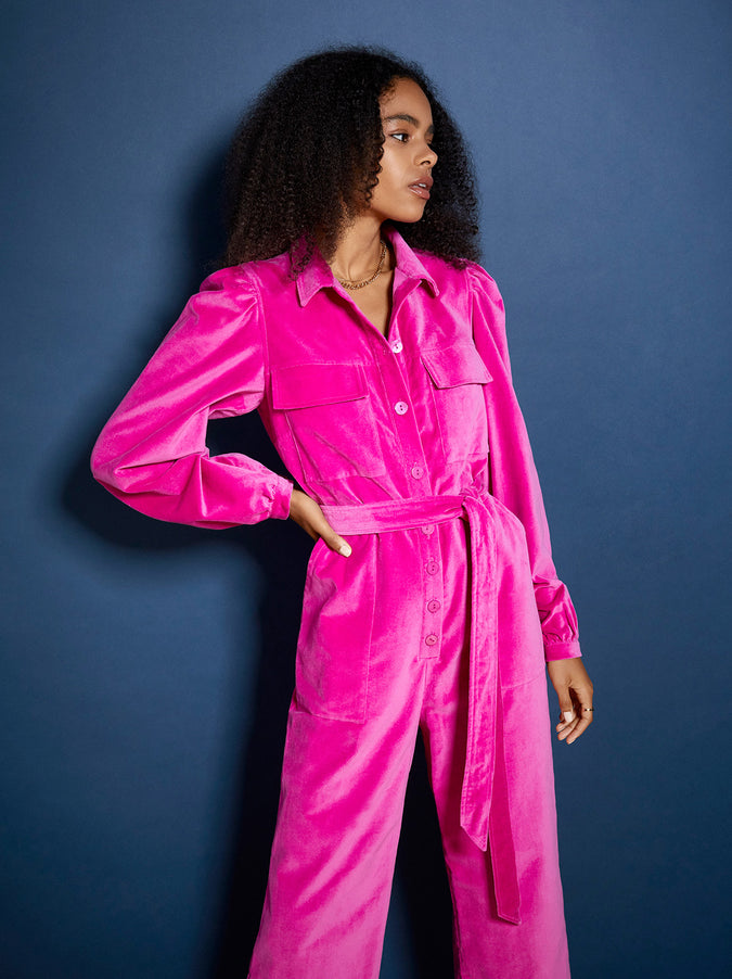 Angie Pink Cotton Velvet Jumpsuit | KITRI Studio