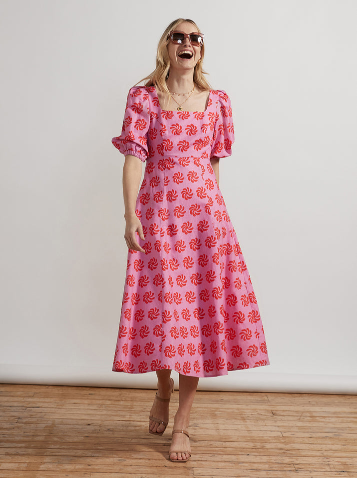 Deborah Pink Geo Floral Midi Dress | KITRI Studio