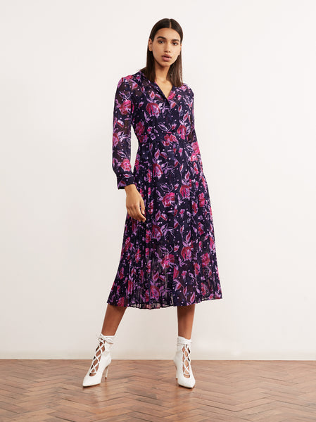 Gabriella Purple Floral Print Pleated Shirt Dress | Women's Shirt ...