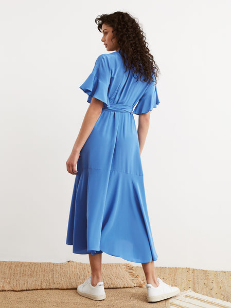Eliana Blue Silk Wrap Dress | Women's Wrap Dresses | KITRI