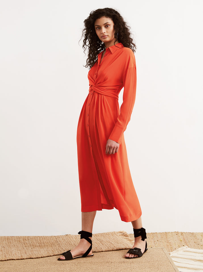 Phoenix Red Silk Waist Long Shirt Dress KITRI Studio | Women's Shirt Dresses