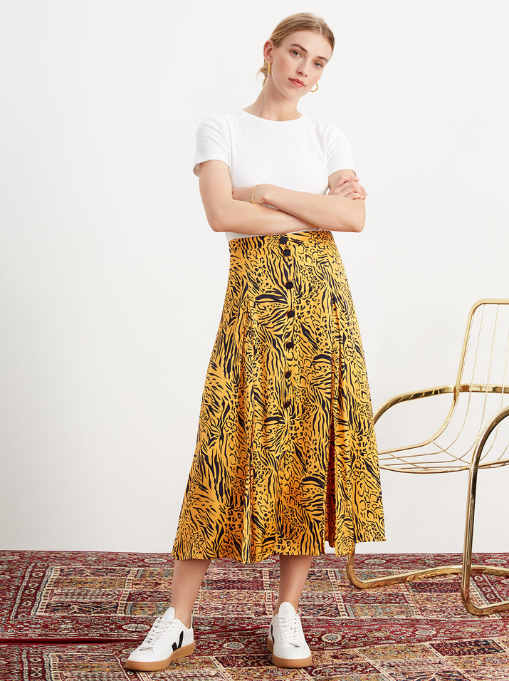 Lydia Animal Print Button Midi Skirt | Women's Animal Print Midi Skirts ...