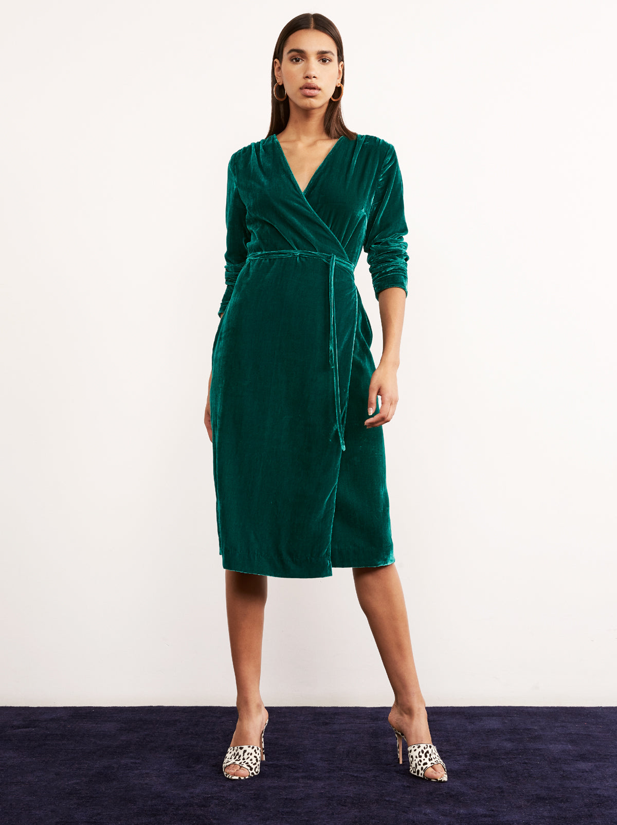 green velvet midi dress