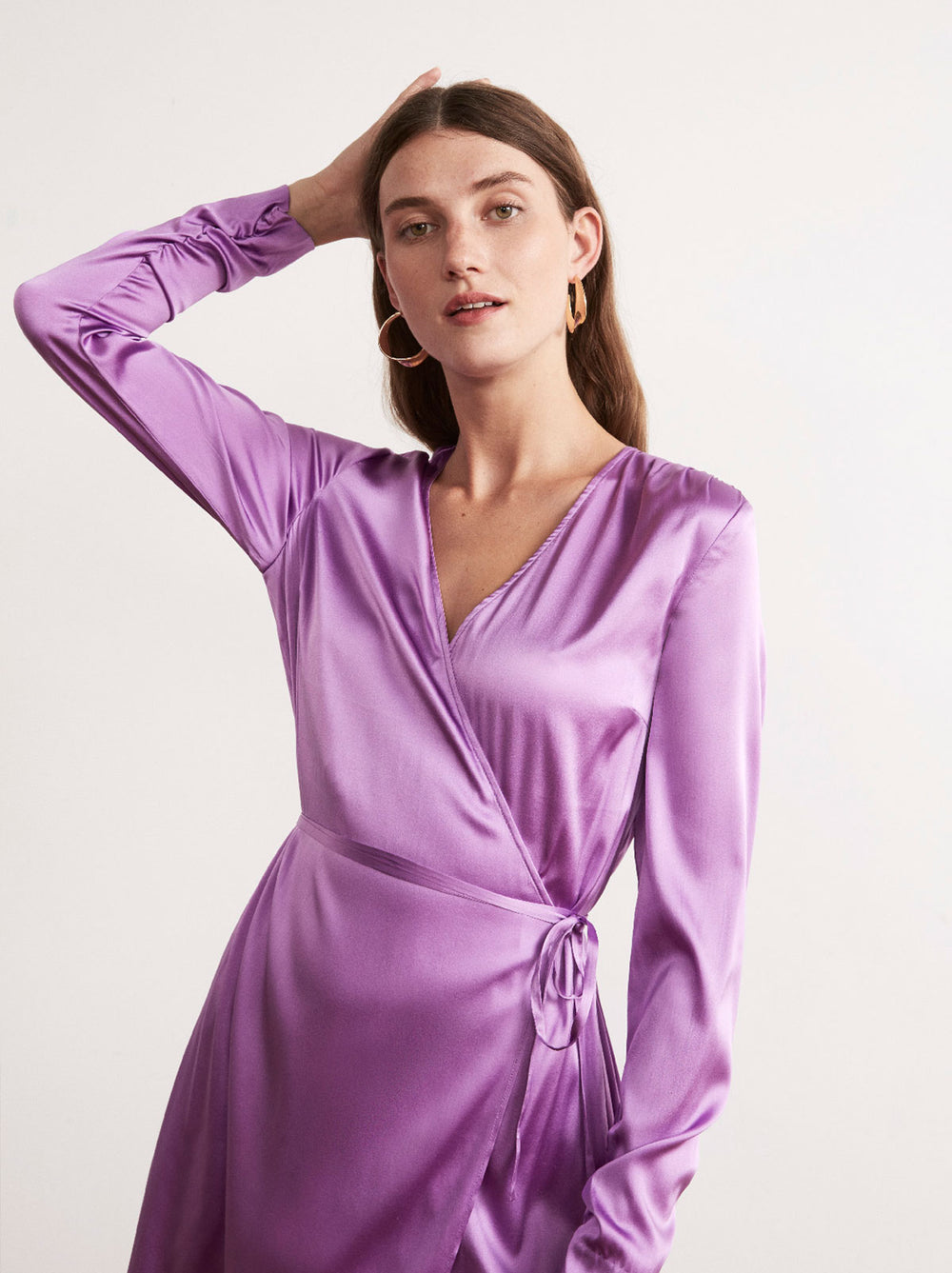 purple wrap dress long sleeve